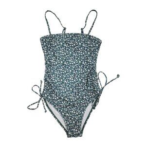 Floral One-Piece Swimsuit Adjustable Side Ties Spaghetti Straps Womens Size XS